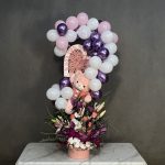پک گل و بادکنک جشن تولد با طراحی شاد و رنگ‌های صورتی و طلایی