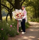 دسته گل میناتوری با گل‌های کوچک رنگارنگ در گلفروشی فلورانس