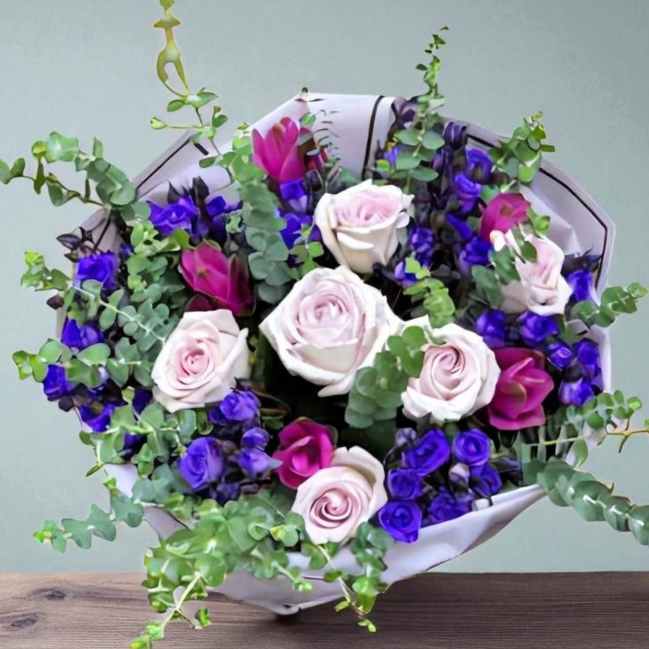 دسته گل رز و جیجنر کد 6248 دسته گل رز و جینجر با گلهای تازه و رنگبندی شاد مناسب هدیه و دکوراسیون