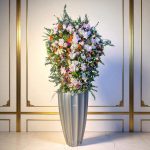 گلدان فایبر بهاری کد 6361 سفید مدرن برای دکور باغ و بالکن، خرید گلدان فایبرگلاس نشکن با طرح بهاری