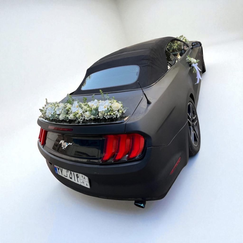 ماشین عروس با گل‌های سفید و نباتی؛ جلوه‌ای خاص برای روزی خاص