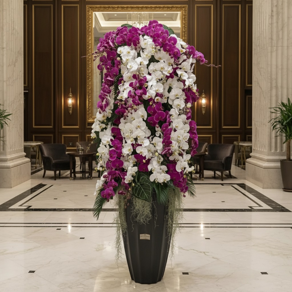 گلدان فایبرگلاس بلند ارکیده سلطنتی، نقطه کانونی دکوراسیون مدرن و لاکچری